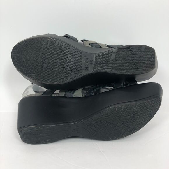 NAOT Platform Wedge Sandals 40 US 9-9.5 Prestige Leather Strappy Shoes Navy Blue - Picture 10 of 10